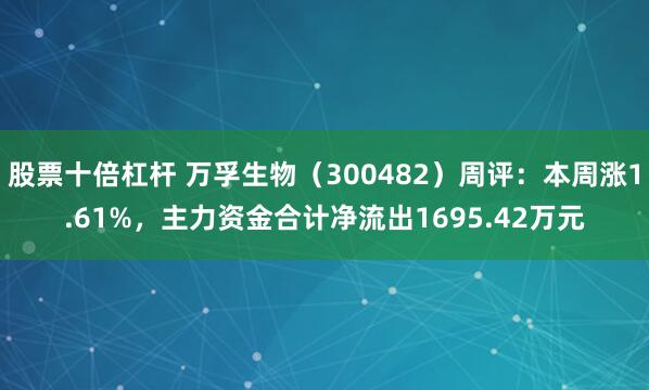 股票十倍杠杆 万孚生物（300482）周评：本周涨1.61%，主力资金合计净流出1695.42万元